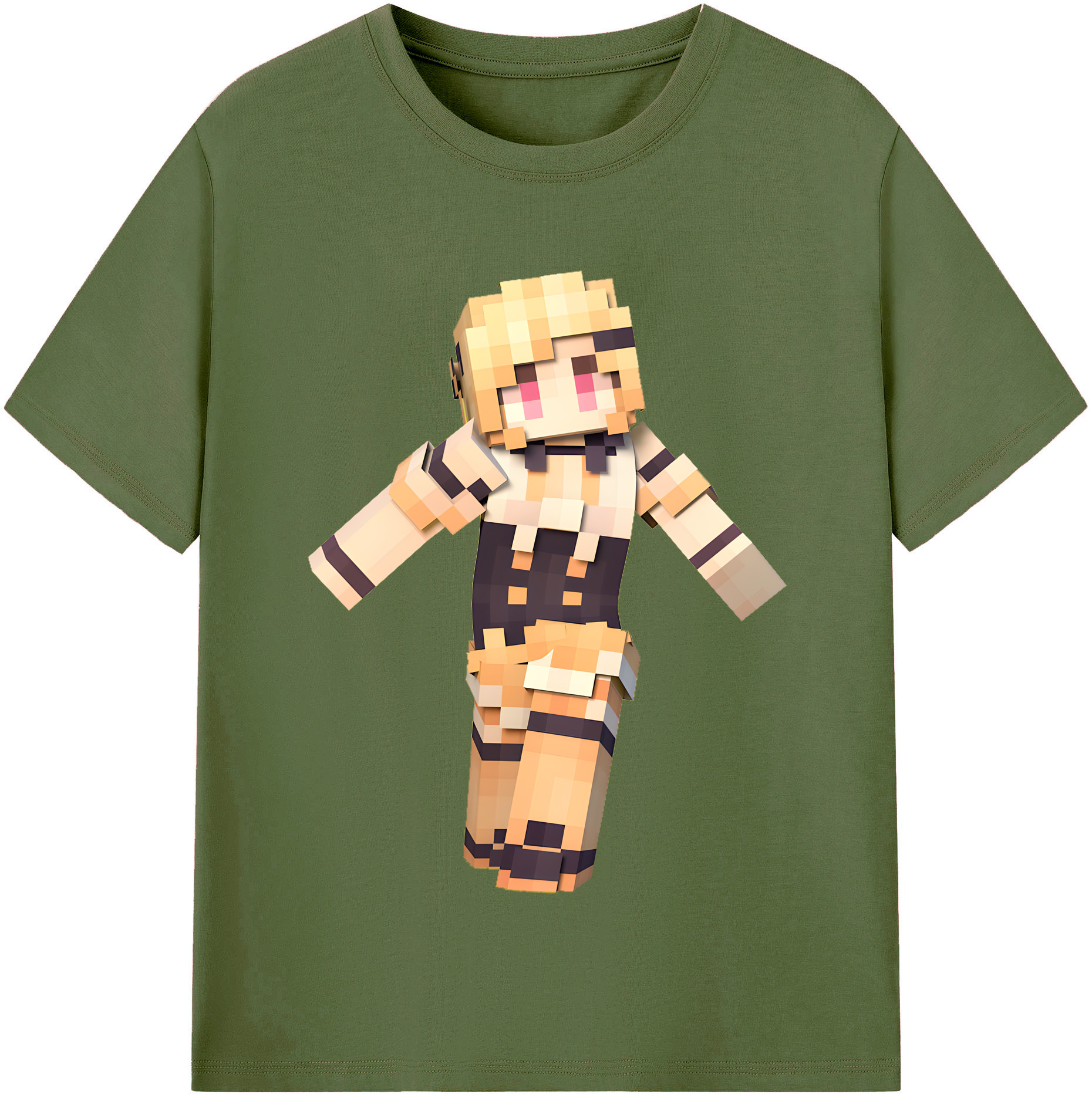 （画像用） マインクラフト ブロックの世界 Minecraft MC Block world 綿100％半袖Tシャツ（フロントプリント）